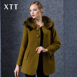 XTT2015秋冬新品中长款羊毛大衣女狐狸毛领时尚名媛瘦身毛呢外套