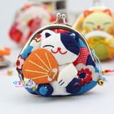 正版日本招财猫零钱包 迷你口金搭扣硬币包 绉布创意礼物红包钱袋