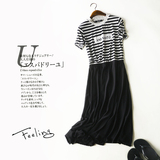 FA23黑白配-韩国风16年夏季女装条纹字母雪纺短袖连衣裙lr92 SS