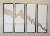 新中式实物画立体金色小鸟禅意纯手工四联客厅样板房酒店会所挂画