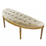 美式卧室长凳 原木色床尾凳 弧形布艺试鞋凳 半圆形创意换鞋凳