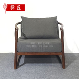 禅匠新中式沙发椅 实木布艺单人沙发 老榆木禅椅免漆家具打坐椅子