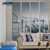威尼斯水城挂画北欧客厅装饰画现代简约酒店大堂美观有框壁画五联