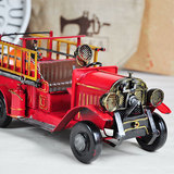欧式复古消防车模型复古汽车橱窗摆件 装饰家居铁艺工艺生日礼物