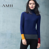 Amii[极简主义]2016秋冬新款高领羊毛拼色修身针织毛衣女11682041