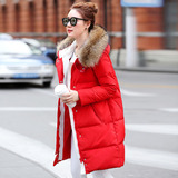 冬装新正品韩版中长款大毛领保暖红色加厚大码羽绒服外套宽松衣潮