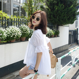 2016夏季新款韩国纯色雪纺上衣短袖宽松娃娃衫韩版蕾丝打底衫女潮
