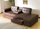 日式小户型皮艺收纳沙发床宜家多功能折叠 储物两用沙发实木沙发
