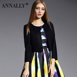 Annally2016春季新款圆领时尚 修身长袖 小香风短外套女短款