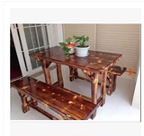 户外家具花园桌椅组合实木防腐桌椅庭院阳台桌椅套装休闲铁艺桌椅