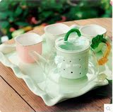 陶瓷玻璃透明下午茶整套花茶茶具套装 4人适用欧式清新田园 包邮