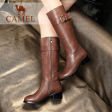 Camel/骆驼女靴 冬款优雅长靴 简约羊皮侧拉链中跟高筒靴