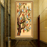 竖版现代客厅玄关壁画 简欧装饰画墙画走廊挂画美式有框画黄金树