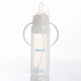正品安心妈妈A1302硅胶标口带柄吸管防胀气硅胶奶瓶210ML