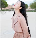 正品专柜代购秋季韩版新款薄款系带休闲风衣时尚气质裸粉色女外套