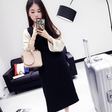 秋装2016新款韩版女装连衣裙黑色背带裙 百搭时尚气质V领无袖长裙