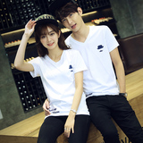 2016新款夏装情侣短袖T恤修身半袖学生白色V领上衣青少年韩版潮流