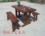 新款定制碳化木家具 实木户外休闲餐厅酒吧饭店餐桌 烧烤桌椅组合
