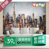 欧式3D个性定制电视玄关卧室高档大型墙纸壁画抽象油画城市建筑