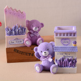 紫色薰衣草小熊笔筒 书房装饰树脂工艺品摆件 学生生日送礼礼品物