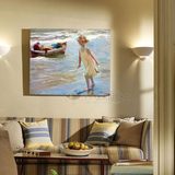 尼娜在海滩上 索罗拉 欧式油画玄关装饰画横版客厅挂画风景无框画