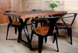 兄弟复古铁艺餐桌欧式实木餐桌椅组合原木办公桌工作台长桌电脑桌