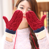 手套女秋冬季学生可爱保暖加厚女士韩版潮冬天全包指针织毛线手套