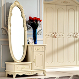 欧式穿衣镜落地全身穿衣镜实木法式试衣镜子带储物柜置地化妆镜
