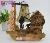 一帆风顺创意木屋风车音乐盒帆船台灯 创意原木环保小夜灯
