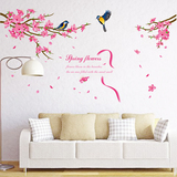 春色盎然桃花小鸟春天沙发卧室床头客厅背景墙贴纸树枝英文贴画