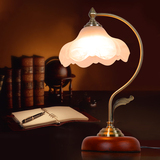 欧式卧室床头创意台灯 美式田园复古书房调光实木玻璃铁艺酒吧灯