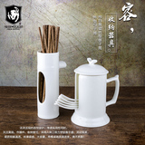 创意骨瓷家用勺子笼调羹盒筷子筒筷勺笼沥水带盖纯白陶瓷收纳罐
