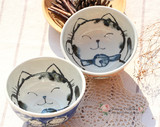 日本进口美浓烧釉下彩轻量型招财猫陶瓷4.0饭碗6.0面碗饭碗早餐碗