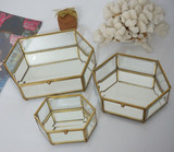 欧式玻璃透明四边/六边首饰盒摆件创意铜色珠宝盒家居装饰品