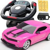 立智方女孩遥控汽车粉色充电方向盘RC遥控车儿童益智迷你玩具赛车