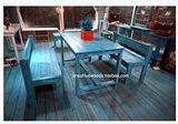 地中海餐桌奶茶店桌咖啡桌彩色环保复古餐桌长方形餐台餐桌椅组合