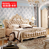 全实木床欧式床 1.8米双人实木床真皮公主床 雕花奢华婚床储物