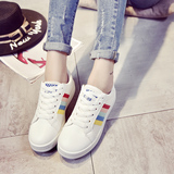 韩版夏季小白鞋女圆头学生板鞋系带厚底休闲鞋平底白色运动女鞋潮