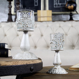 欧式蜡烛台创意高脚铁艺雕花玻璃烛台浪漫烛光晚餐家居装饰品摆件