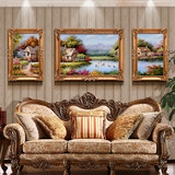 冬进欧式花卉古典油画装饰画现代客厅纯手绘油画三联有框美式油画