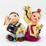 韩国进口传统树脂朝鲜族人偶/ 农乐摆件/装饰品/朝鲜民族腰鼓扇子