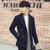 冬季男士短款外套2015新款羊毛呢子大衣韩版修身型青年风衣潮加厚