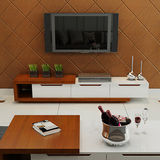 雅乐福 现代简约客厅家具组合 宜家可伸缩实木储物创意白色电视柜