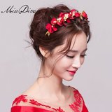 MissDiva丹梦 新娘头饰红色发箍 韩式花朵发饰结婚礼服头花配饰品