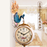 欧式钟表双面挂钟客厅创意美式复古孔雀装饰壁挂静音大号个性挂表