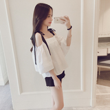 一字领露肩上衣女夏季2016新款韩国学生宽松百搭甜美显瘦短袖T恤