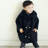 YUBABY韩国童装2015冬款男童女童韩版加绒加厚双面毛呢大衣外套潮