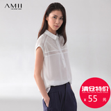 AMII及简 2014夏新款女装镂空大码雪纺拼接女士短袖衬衫 11440266