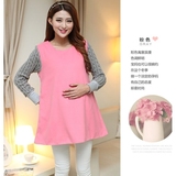 冬季韩版孕妇中长款长袖孕妇装圆领新款纯色宽松大码上衣连衣裙