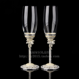 珐琅彩高档玻璃水晶香槟杯结婚礼物高脚杯婚礼对杯创意红酒杯套装